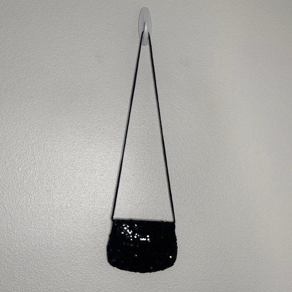 Womens Black Sequin Mini Crossbody Bag 8x6 Party Event Formal - Picture 2 of 8